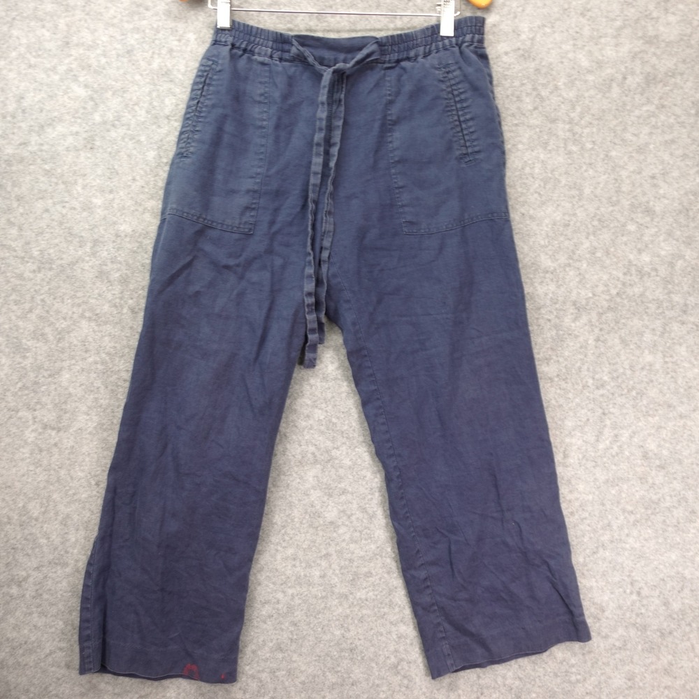 Blue Linen Pants Womens M Coastal Boho Lagenlook WORKSHOP Andrea Jovine 30x27